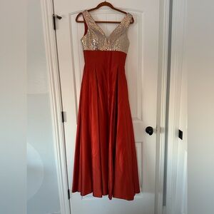 Orange and sequin formal prom dress